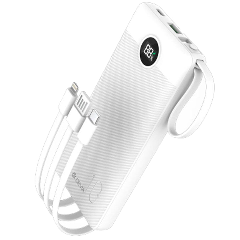 Devia Extreme Speed Series MP32-S Power Bank USB + Type-C 22.5W Fast Charging 10000mAh Built-in 4 Cables - White