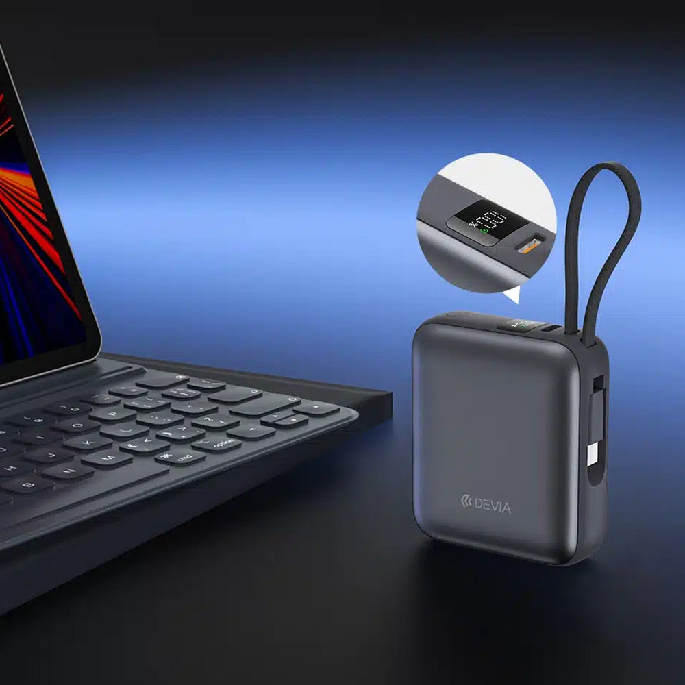 Devia Ultra 1 EP206 Power Bank Type-C 35W 10000mAh Built-in Type-C Cable - Modern Gray