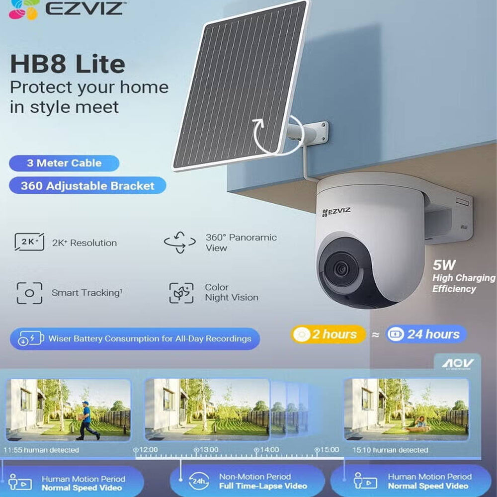 EZVIZ CS-HB8c-R100-1N4WFL Lite Battery-Powered Wi-Fi Outdoor Security Camera 2K+ 4MP 4mm (Mic) (Full Color) With Solar Panel 5W