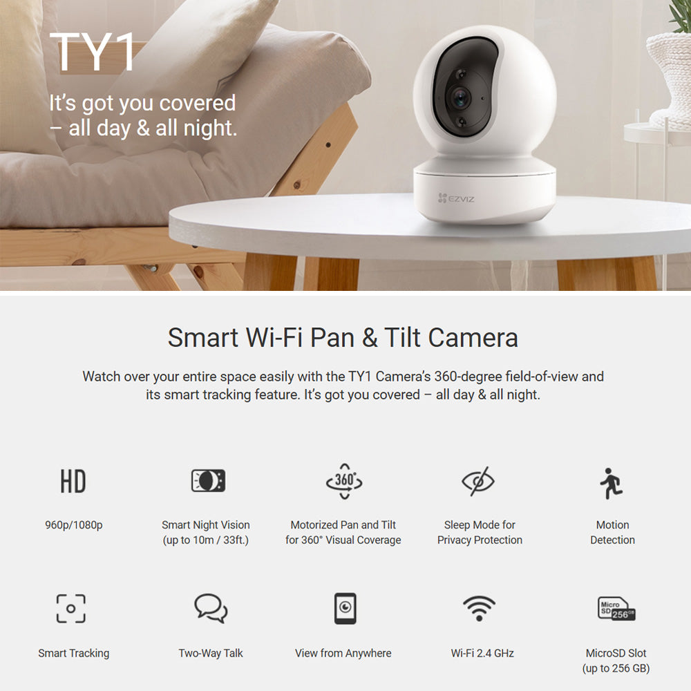 EZVIZ CS-TY1-B0-1G2WF Wi-Fi Pan & Tilt Indoor Security Camera 2MP 4mm (Mic)