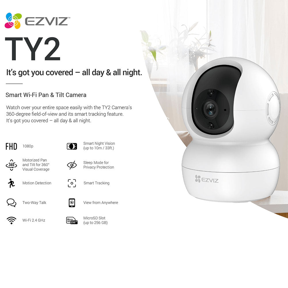 EZVIZ CS-TY2-B0-1G2WF Wi-Fi Pan & Tilt Indoor Security Camera 2MP 4mm (Mic)