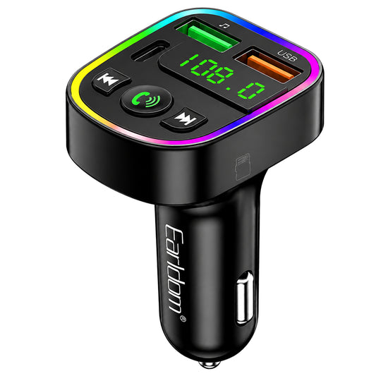 Earldom M103 RGB Bluetooth FM Transmitter 2x USB + Type-C 3.1A Fast Charging - Black