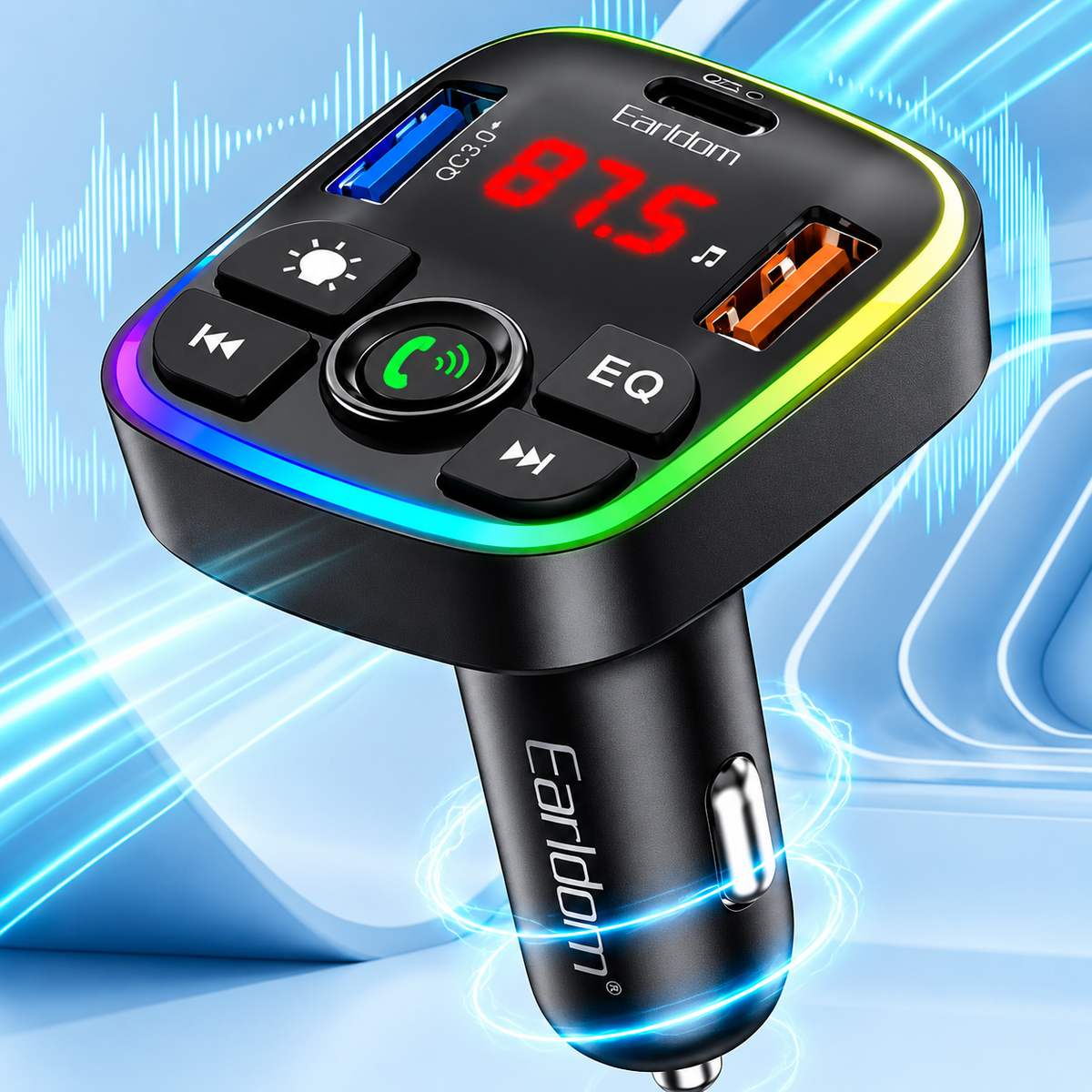 Earldom M110 4in1 RGB Bluetooth FM Transmitter Type-C + 2x USB 3.1A Fast Charging
