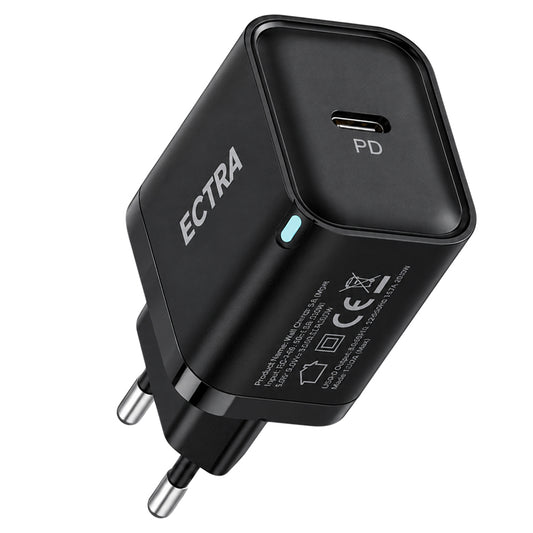 Ectra ECH-C25012B Wall Charger PD Type-C + Type-C Cable 25W Fast Charging - Black