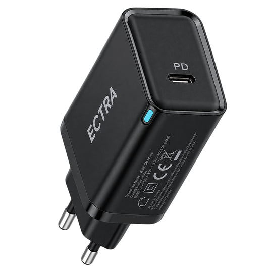 Ectra ECH-C35013B GaN Wall Charger PD Type-C + Type-C Cable 35W Fast Charging - Black