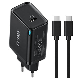 Ectra ECH-C35013B GaN Wall Charger PD Type-C + Type-C Cable 35W Fast Charging - Black