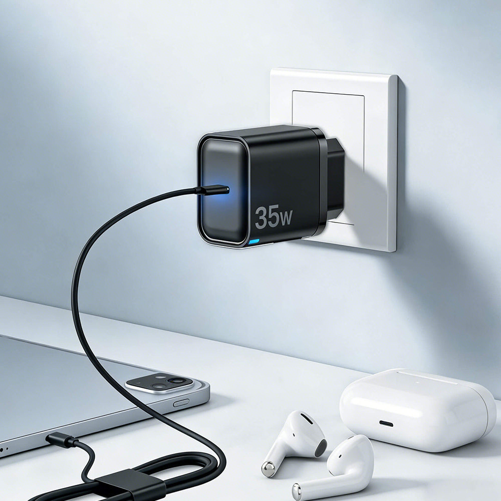 Ectra ECH-C35013B GaN Wall Charger PD Type-C + Type-C Cable 35W Fast Charging - Black
