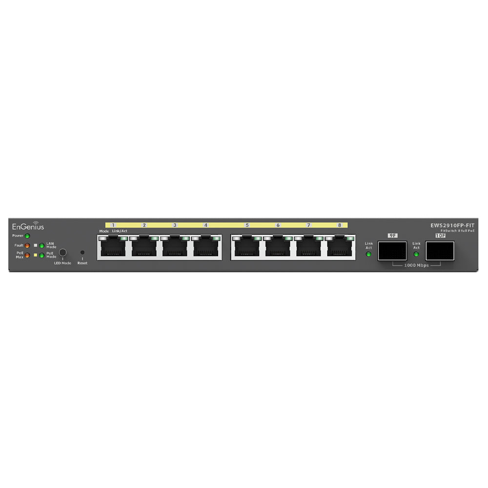EnGenius EWS2910FP-FIT Managed Desktop Switch 8 Ports PoE+ 10/100/1000Mbps + 2 Ports SFP 10/100/1000Mbps 110W