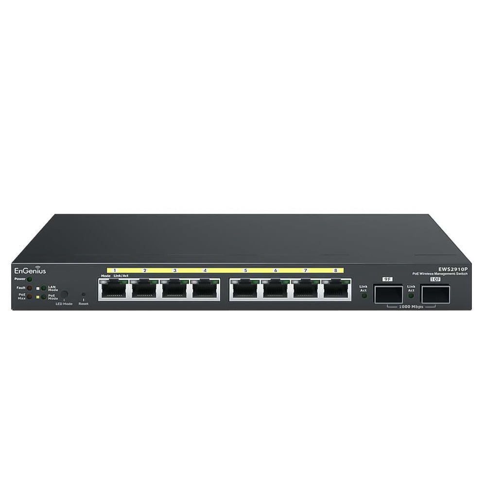 EnGenius EWS2910P Managed Desktop Switch 8 Ports PoE 10/100/1000Mbps + 2 Ports SFP 10/100/1000Mbps 61.6W