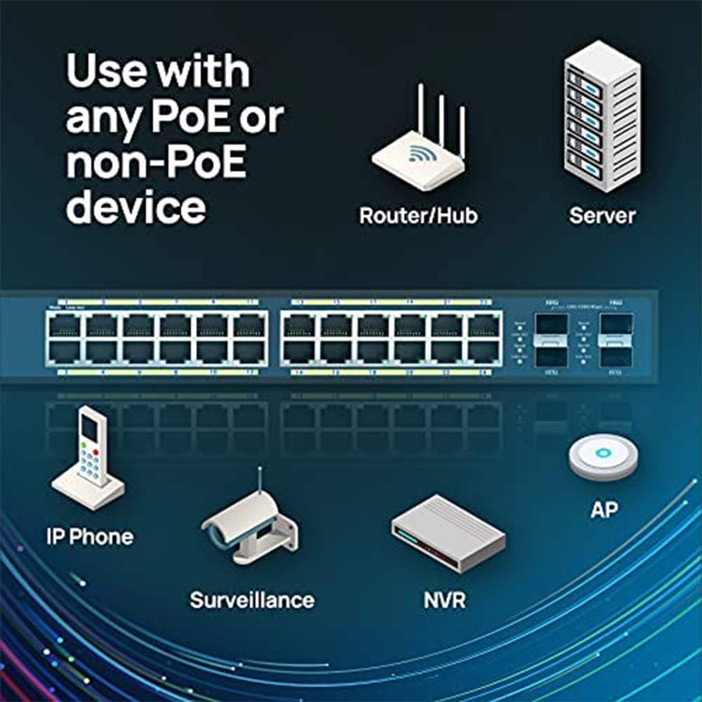 سويتش ان جينيس 24 منفذ 1000/100/10 ميجابت في الثانية PoE+ + 4 منافذ (SFP)