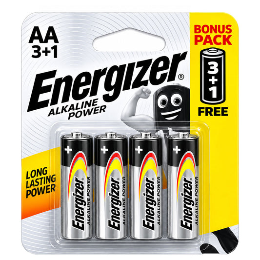 Energizer Alkaline Power AA3 Battery + 1 AA Battery Free