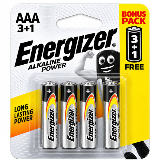 Energizer Alkaline Power AAA3 Battery + 1 AAA Battery Free