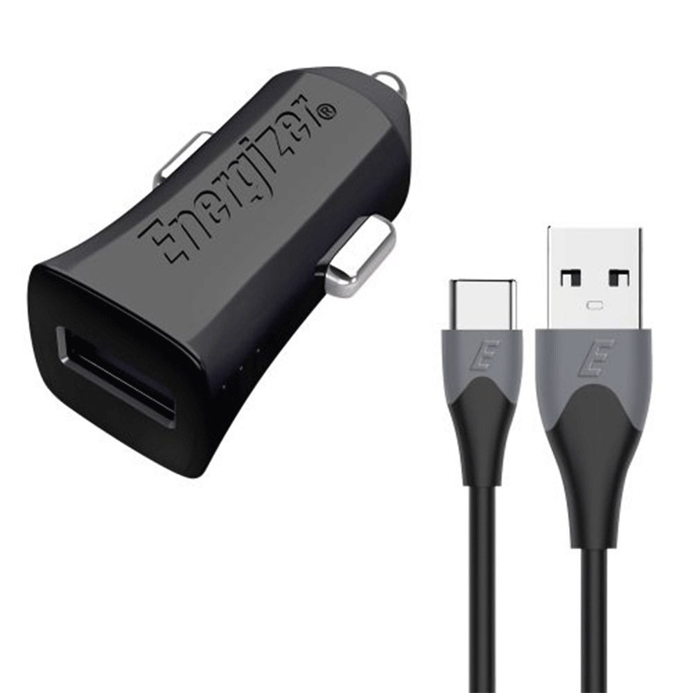 Energizer DC1Q3UC23 Car Charger QC3.0 USB + Type-C Cable 18W Fast Charging