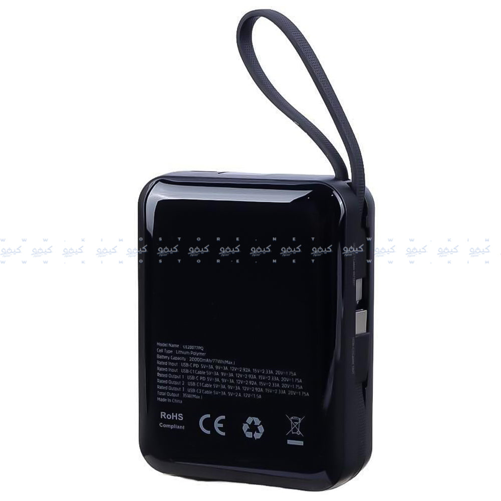 باور بانك إنرجايزر بمنفذ تايب سي 35 وات 20000 مللي أمبير شحن سريع كابلين مدمجين UE20077PQ - اسود