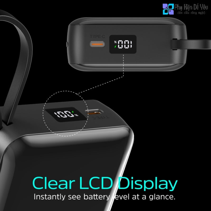 باور بانك إنرجايزر بمنفذ تايب سي 35 وات 20000 مللي أمبير شحن سريع كابلين مدمجين UE20077PQ - اسود