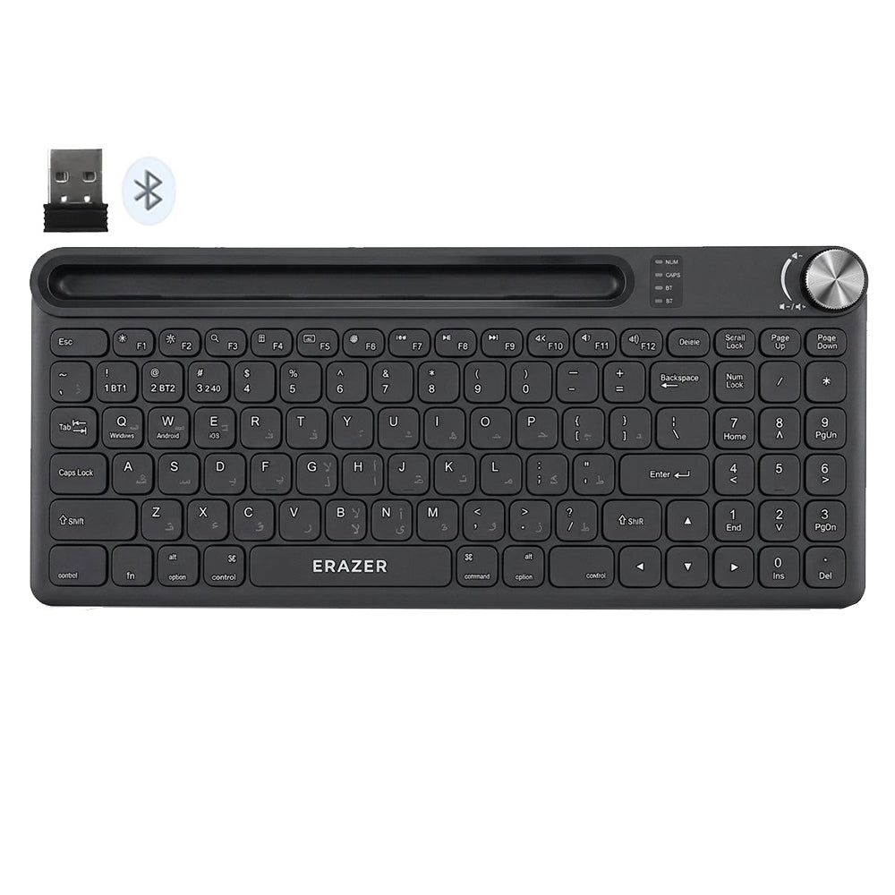 Erazer KS02 Rechargeable Dual Mode Bluetooth Wireless Keyboard English & Arabic - Black