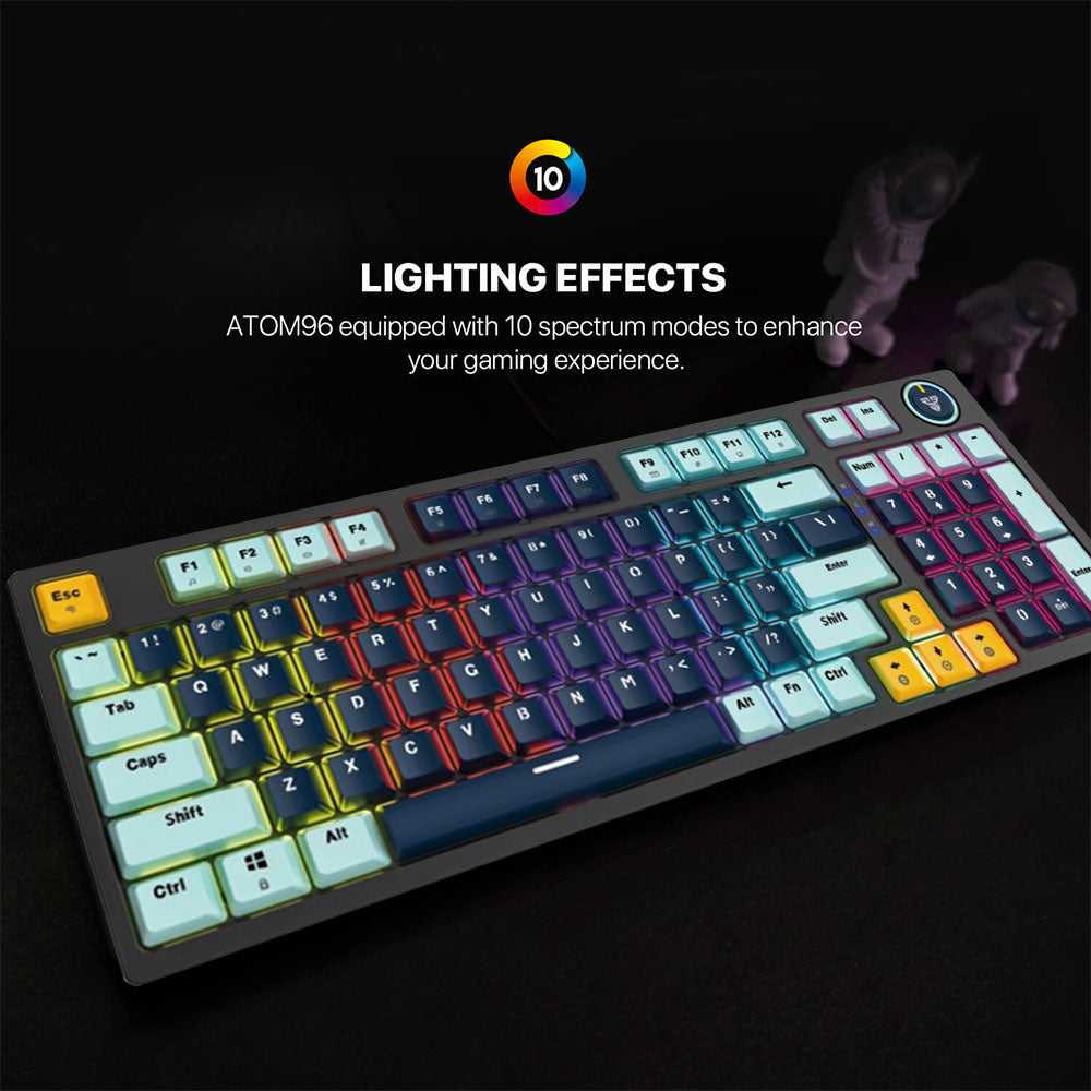 كيبورد فانتيك سلكي سويتش أحمر RGB جيمنج إنجليزي وعربي ATOM96 MK890V2 - كحلي