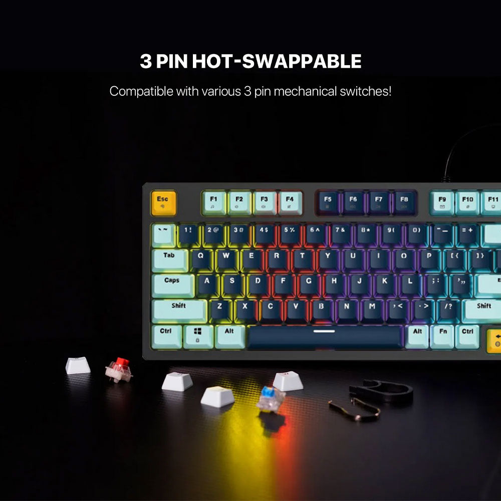 كيبورد فانتيك سلكي سويتش أحمر RGB جيمنج إنجليزي وعربي ATOM96 MK890V2 - كحلي