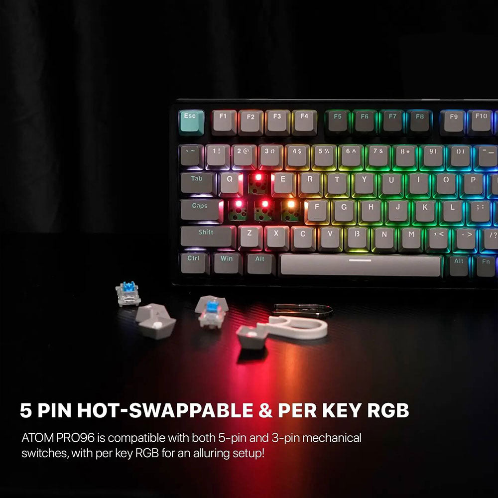 كيبورد فانتيك سلكي و لاسلكي بلوتوث سويتش أحمر RGB جيمنج إنجليزي وعربي ATOM PRO MK914 - أسود