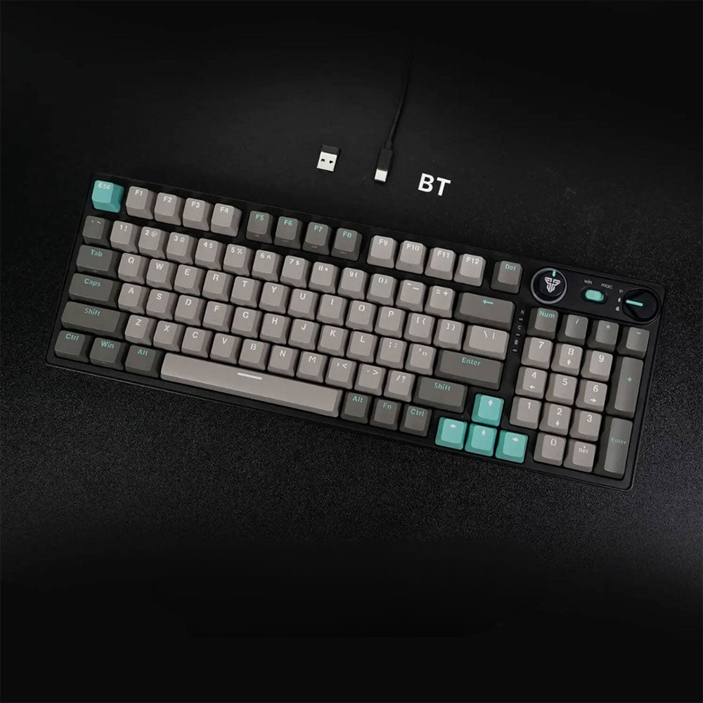 كيبورد فانتيك سلكي و لاسلكي بلوتوث سويتش أحمر RGB جيمنج إنجليزي وعربي ATOM PRO MK914 - أسود
