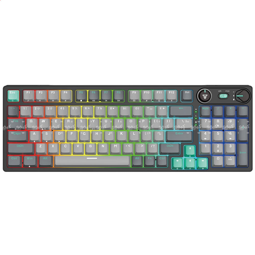 كيبورد فانتيك سلكي و لاسلكي بلوتوث سويتش أحمر RGB جيمنج إنجليزي وعربي ATOM PRO MK914 - أسود