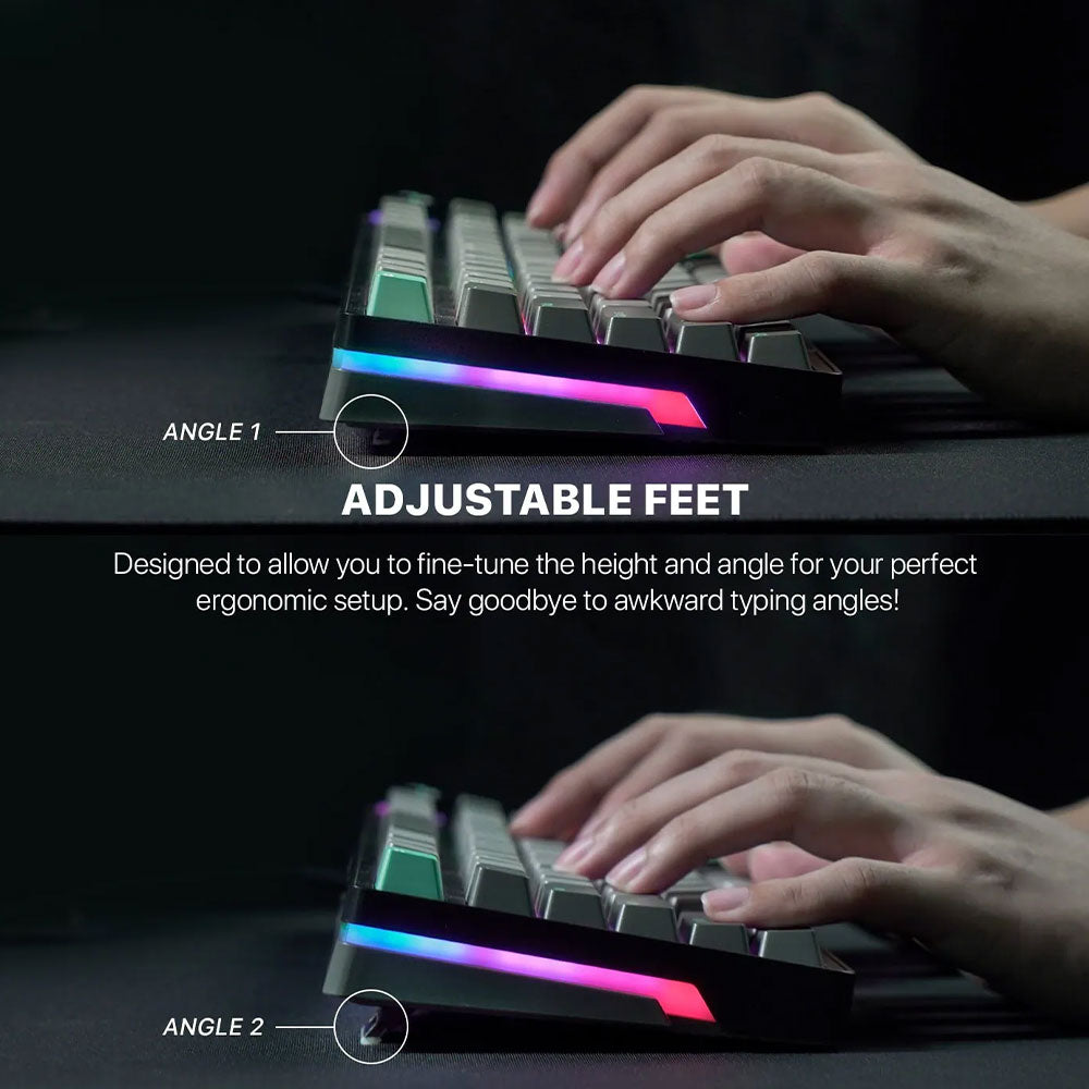 كيبورد فانتيك سلكي و لاسلكي بلوتوث سويتش أحمر RGB جيمنج إنجليزي وعربي ATOM PRO MK914 - أسود