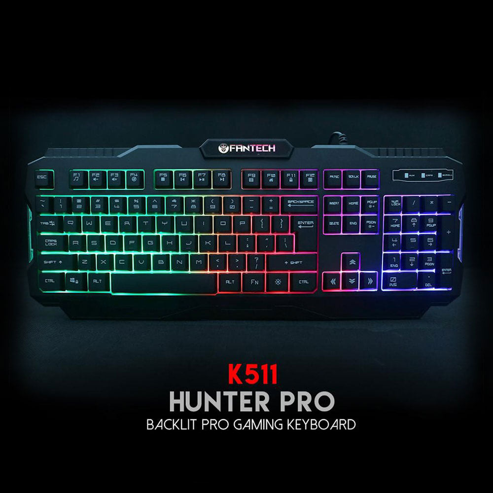 كيبورد فانتيك سلكى رينبو جيمنج إنجليزى وعربي HUNTER PRO K511 - أسود 