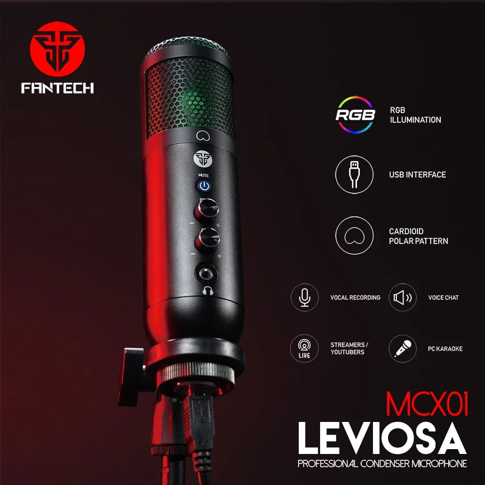 Fantech LEVIOSA MCX01 Condenser Wired RGB Gaming Microphone - Black