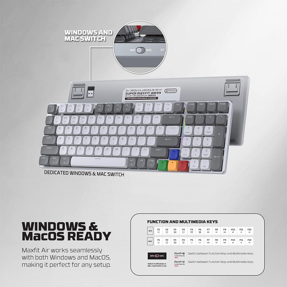 كيبورد فانتيك سلكي و لاسلكي بلوتوث سويتش أحمر RGB جيمنج إنجليزي وعربيMaxfit AIR99 MK916