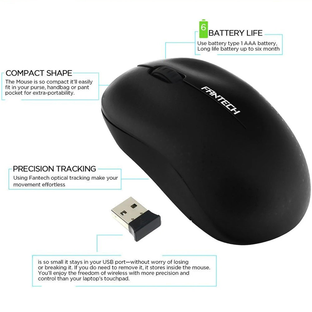 Fantech W188 Wireless Mouse 1200Dpi - Black