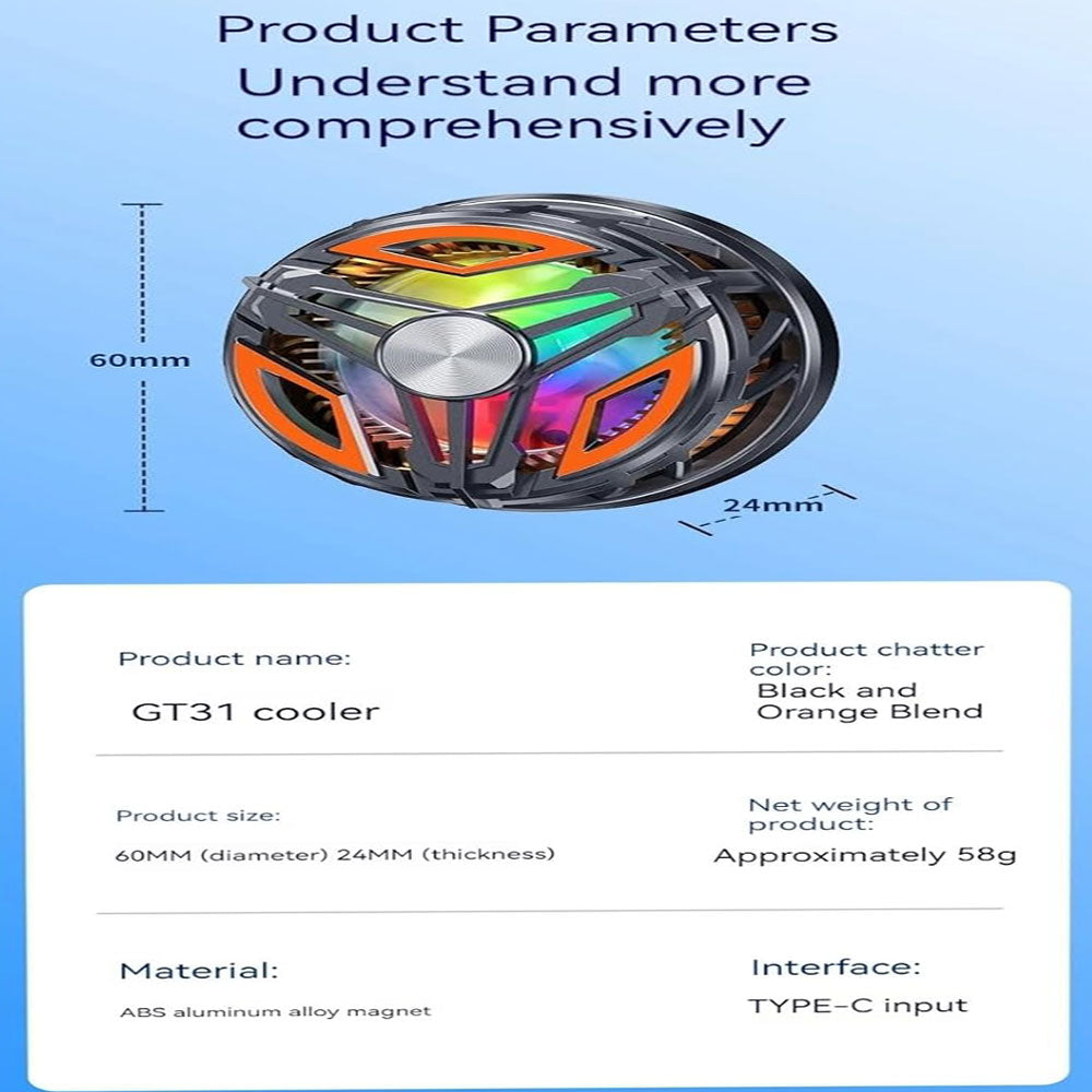 GT31 Rechargeable Magnetic RGB Cooling Fan