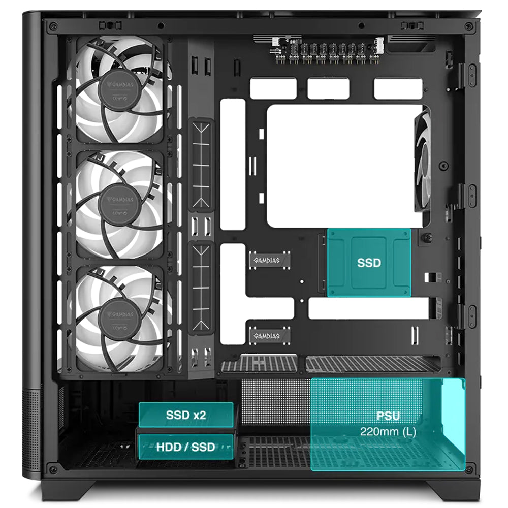 Gamdias ATLAS P2 CG ARGB Gaming Mid Tower Case - Black