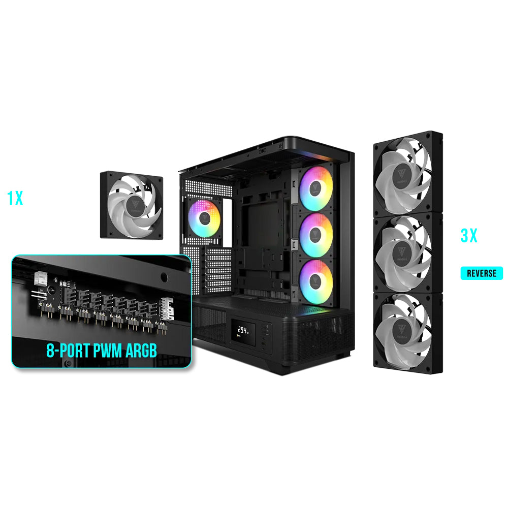 Gamdias ATLAS P2 CG ARGB Gaming Mid Tower Case - Black