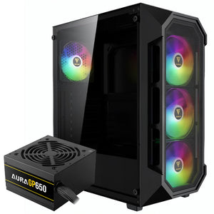 كيس ميد تاور جامدياس ARGB جيمنج AURA GC1 ELITE + باور سبلاي 80 بلس أبيض 650 وات AURA GP650