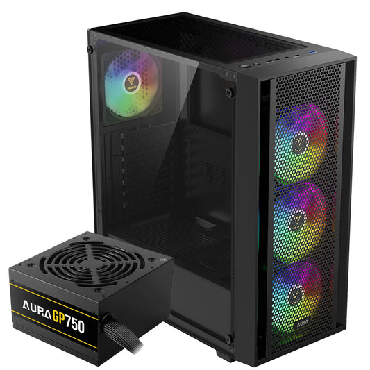 كيس ميد تاور جامدياس ARGB جيمنج AURA GC2 ELITE + باور سبلاي 80 بلس ابيض 750 وات AURA GP750