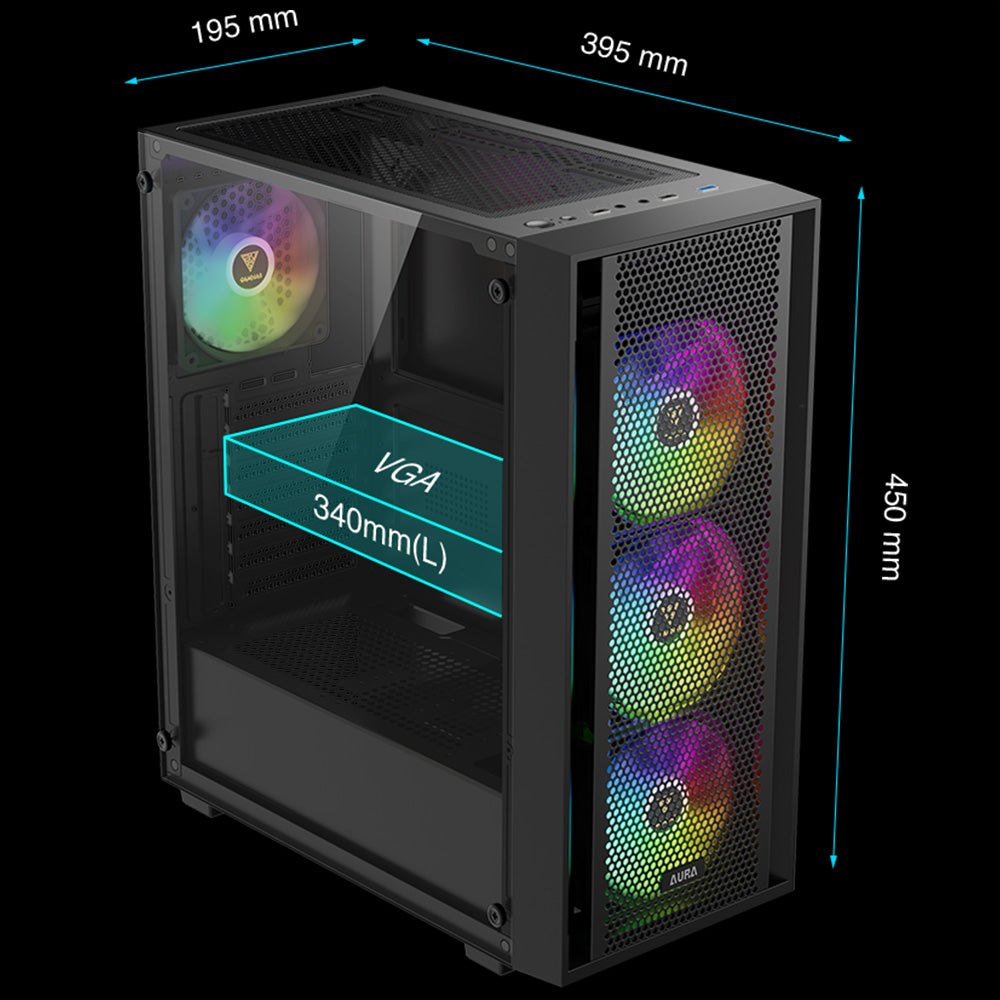 Gamdias AURA GC2 ELITE ARGB Gaming Mid Tower Case + AURA GP750 80 Plus White Power Supply 750W