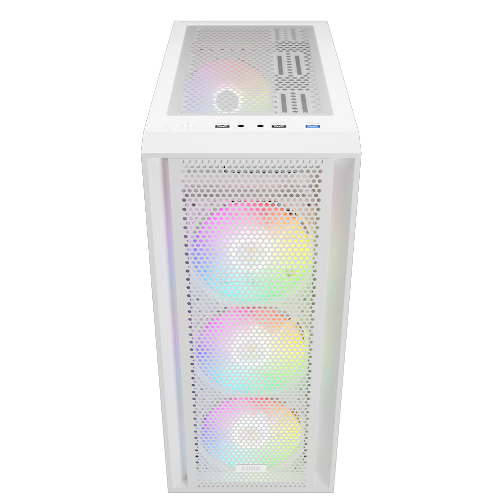 كيس ميد تاور جامدياس ARGB جيمنج AURA GC2 ELITE WHITE + باور سبلاي 80 بلس ابيض 750 وات AURA GP750