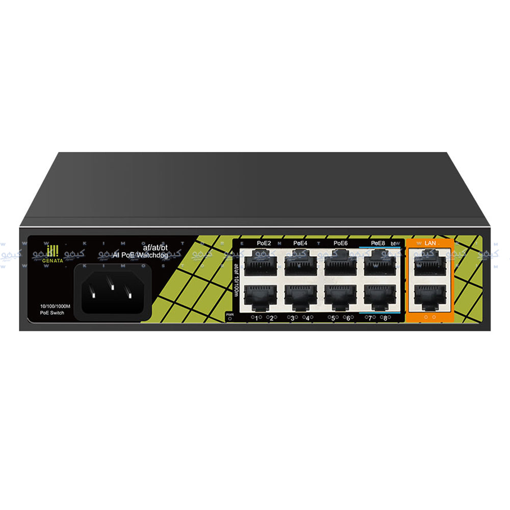 Genata GNT-P1210SG Rackmount AI PoE Switch 8 Ports PoE 10/100Mbps + 2 Ports RJ45 10/100/1000Mbps Uplink