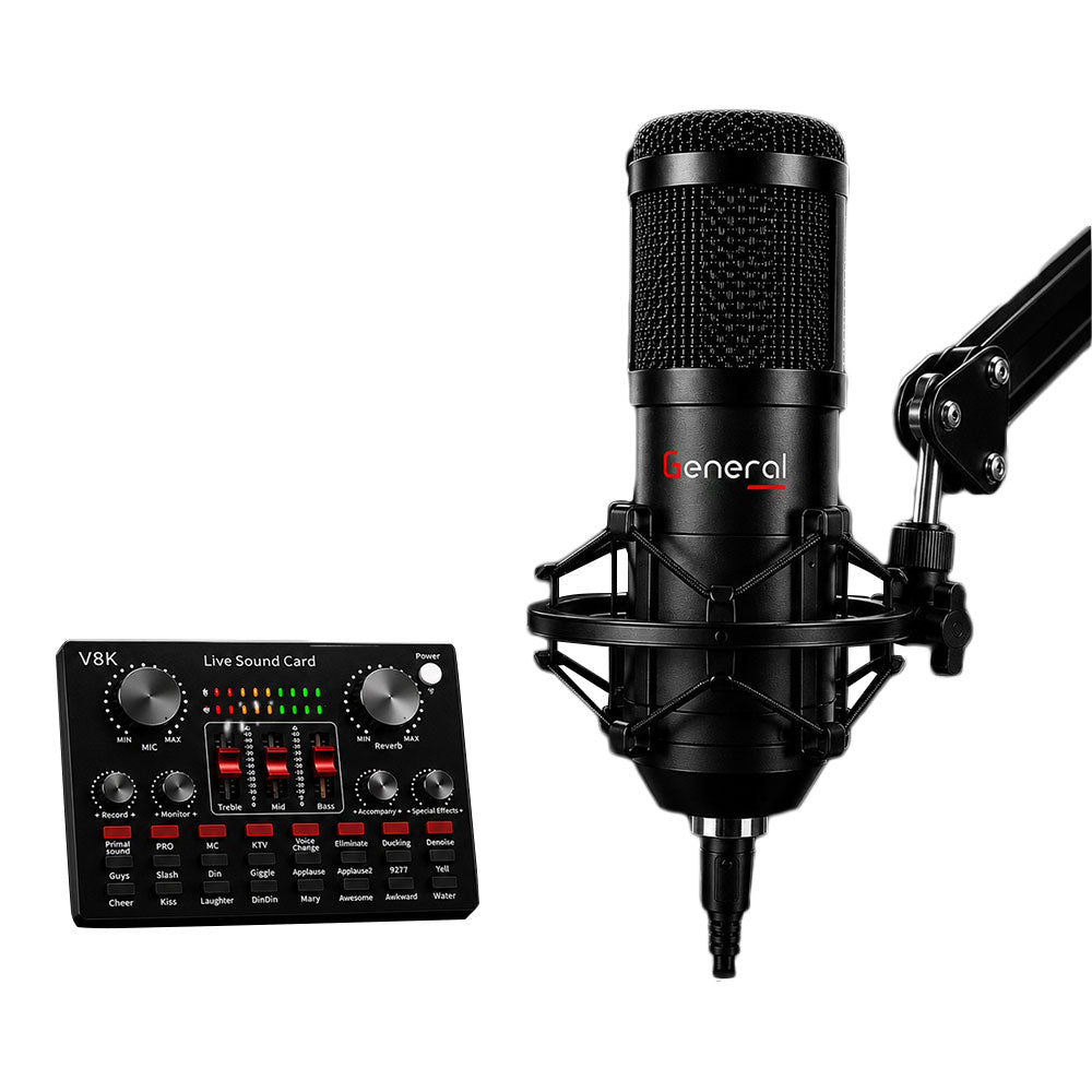 General GM-12 Professional Condenser Wired Microphone Kit With V8K Sound Card