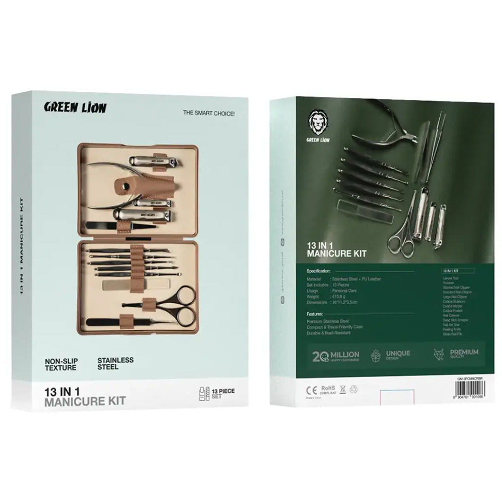 Green Lion 13in1 Manicure Kit GN13PCMNCRBR - Brown