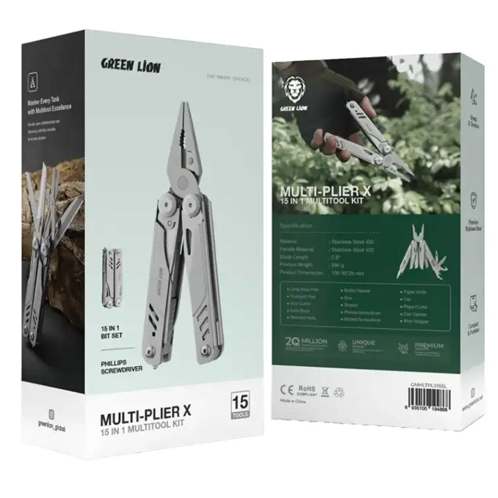 Green Lion 15in1 Multitool Plier-X GNMLTPLX15SL Multitool Kit - Silver