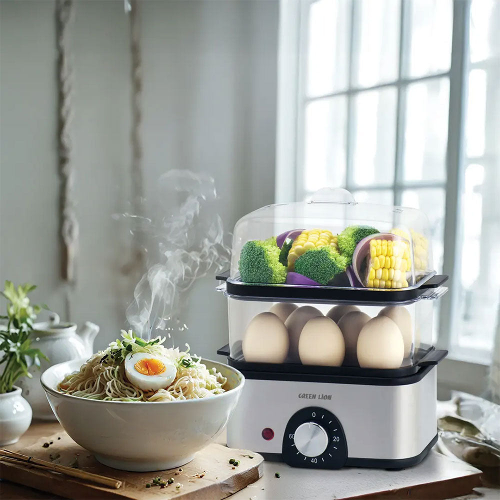 Green Lion 3-Tier Egg & Vegetable Steamer Cooker GN3TREGGCKGY 500W - Gray