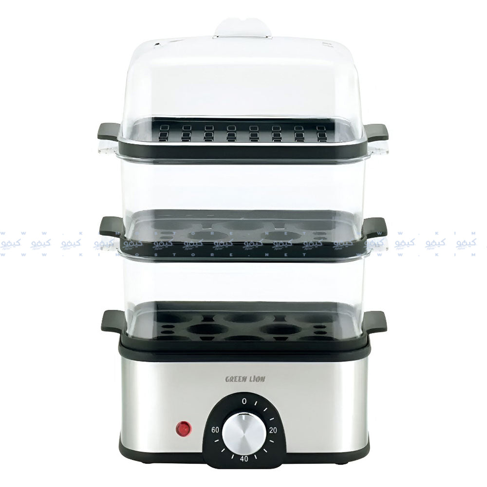 جهاز طهي البيض والخضروات بثلاث طبقات جرين ليون 500 وات GN3TREGGCKGY - رمادي
