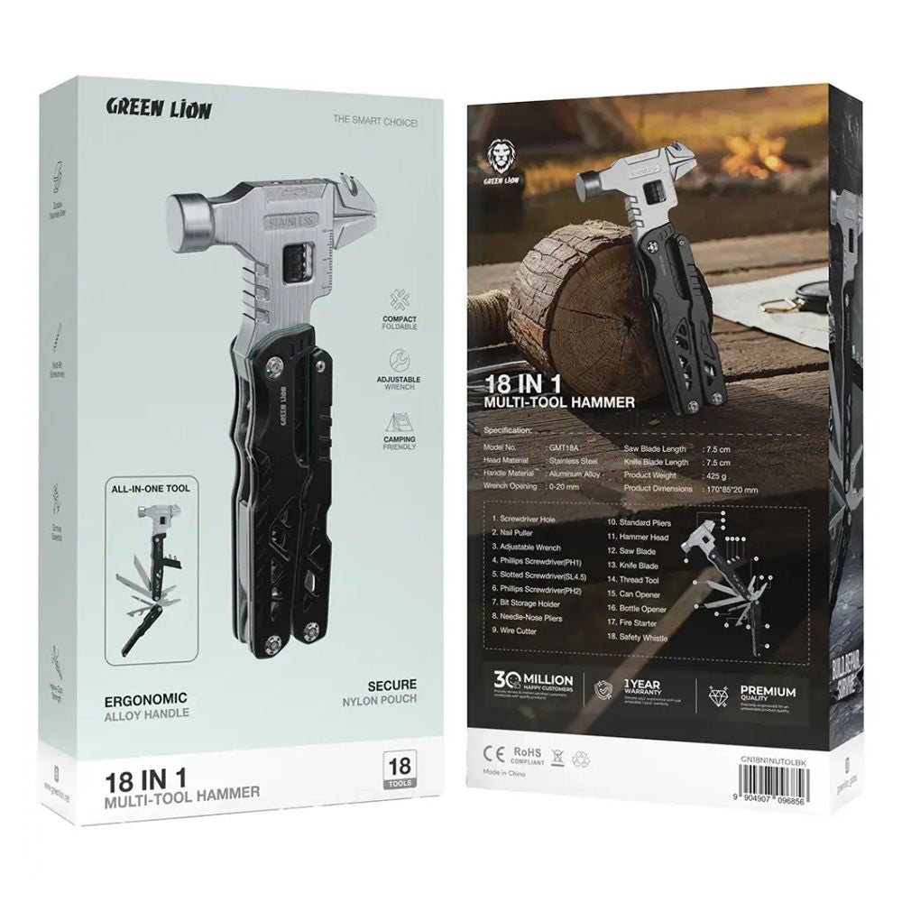 Green Lion GN18N1NUTOLBK 18In1 Multitool Hammer - Black