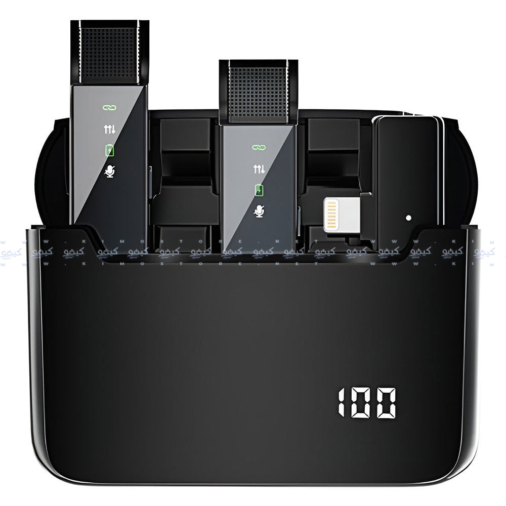 نظام ميكروفون جرين ليون لاسلكي ثنائي القناة بمنفذ لايتنينج GN2IN1DDMLTBK - اسود