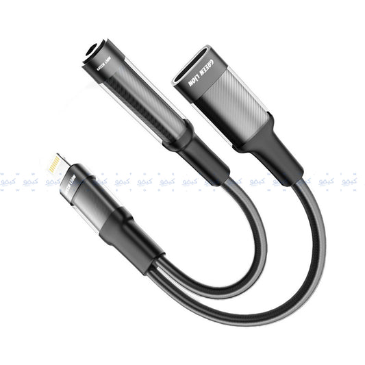 Green Lion GNEARADLTLAUXBK Lightning To Female Lightning + Female 3.5mm Converter