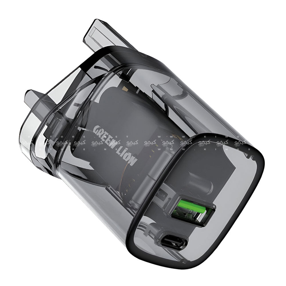 Green Lion GNTRWC33WBK Transparent Wall Charger PD Type-C + USB 33W Fast Charging (UK Plug)