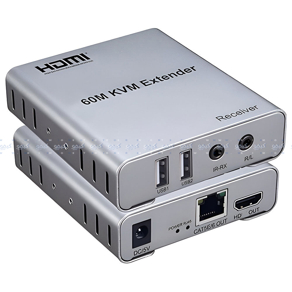 موصل HDMI KVM بطول 60 متر لكابل Lan مع Audio 