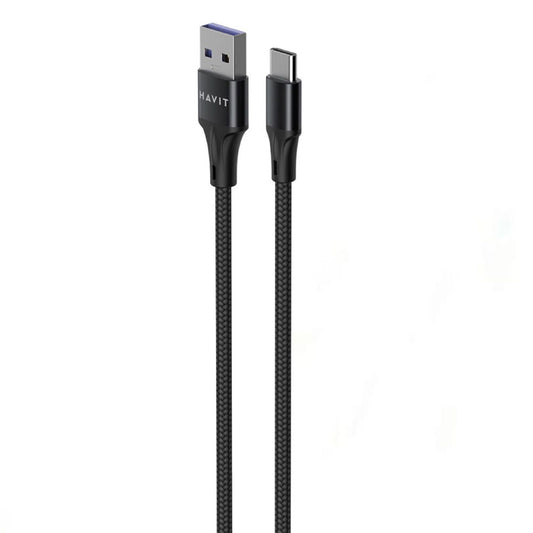 كابل شاحن موبايل هافيت VOOC يو سي بي إلى تايب سي بقوة 5.0 أمبير شحن سريع 1 متر HV-CBX001 - أسود