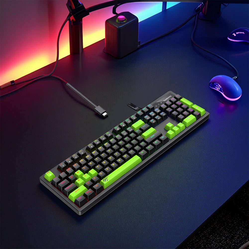 كيبورد هافيت سلكي سويتش ازرق RGB جيمنج إنجليزي وعربي KB893L - أسود x أخضر